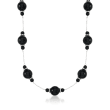 4-10mm Black Onyx Bead Station Necklace in Sterling Silver