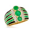 1.80 ct. t.w. Emerald and .10 ct. t.w. White Zircon Ring with Black Enamel in 18kt Gold Over Sterling