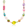 Italian Multicolored Murano Glass Bead, 88.50 ct. t.w. Multi-Gem Bead and 7-10mm Cultured Pearl Necklace with 18kt Gold Over Sterling