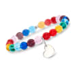 Italian Rainbow Murano Glass Bead Stretch Bracelet with Sterling Silver Heart Charm
