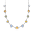 6.25 ct. t.w. Multicolored Sapphire and .60 ct. t.w. Diamond Choker Necklace in 18kt White Gold