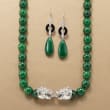 20x10mm Green Jade Teardrop Earrings with Black Agate and White Topaz in Sterling Silver