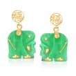 Jade &quot;Lucky Fortune&quot; Elephant Drop Earrings in 14kt Yellow Gold