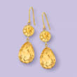19.00 ct. t.w. Citrine Drop Earrings in 14kt Yellow Gold