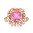 2.90 Carat Pink Topaz and .40 ct. t.w. White Sapphire Ring with .12 ct. t.w. Diamonds in 14kt Rose Gold