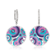 Belle Etoile &quot;Emanation&quot; Multicolored Enamel and .22 ct. t.w. CZ Drop Earrings in Sterling Silver
