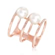 7-7.5mm Cultured Pearl and .13 ct. t.w. Diamond Three-Row Ring in 14kt Rose Gold