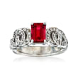 C. 1980 Vintage Synthetic Ruby and .60 ct. t.w. Diamond Ring in 10kt White Gold
