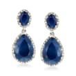 13.50 ct. t.w. Sapphire and .35 ct. t.w. Diamond Drop Earrings in Sterling Silver