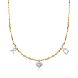 ALOR &quot;XO&quot; .28 ct. t.w. Diamond Charm Station Necklace in Yellow Stainless Steel with 14kt White Gold
