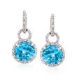 4.90 ct. t.w. Swiss Blue Topaz and .12 ct. t.w. Diamond Drop Earrings in 14kt White Gold