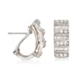 C. 1990 Vintage 1.07 ct. t.w. Round and Baguette Diamond J-Hoop Earrings in 14kt White Gold 