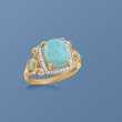 Larimar and .17 ct. t.w. Diamond Ring with .10 ct. t.w. Sky Blue Topaz in 14kt Yellow Gold