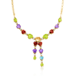 C. 1980 Vintage 10.30 ct. t.w. Multi-Gemstone Heart and .50 ct. t.w. Diamond Necklace in 18kt Yellow Gold