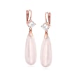 C. 1990 Vintage Mimi Milano 4.95 ct. t.w. Rose Quartz and .90 ct. t.w. Rock Crystal Drop Earrings in 18kt Rose Gold