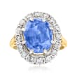 C. 1980 Vintage 8.50 Carat Sapphire and .80 ct. t.w. Diamond Ring in Platinum and 14kt Yellow Gold
