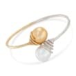 13.8mm Golden and White Cultured South Sea Pearl and .72 ct. t.w. Diamond Bypass Cuff Bracelet in 18kt Two-Tone Gold