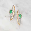 .90 ct. t.w. Emerald and .34 ct. t.w. Diamond Hoop Earrings in 14kt Yellow Gold