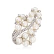 C. 1980 Vintage 5.5-7.5mm Cultured Pearl and 1.05 ct. t.w. Diamond Pin in 14kt White Gold