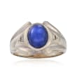 C. 1970 Vintage Men's Synthetic Sapphire Ring with Diamond Accents in 14kt White Gold
