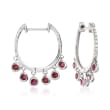 .50 ct. t.w. Bezel-Set Ruby Hoop Earrings with Diamond Accents in 14kt White Gold. 