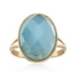 Faceted Oval Milky Aquamarine Ring in 14kt Yellow Gold