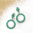 5.50 ct. t.w. Emerald and .43 ct. t.w. Diamond Circle Drop Earrings in 14kt White Gold