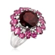 4.20 ct. Garnet and 3.20 ct. t.w. Rhodolite Garnet Ring with Diamonds in Sterling Silver