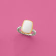 14x10mm White Agate Ring in Sterling Siver and 14kt Yellow Gold