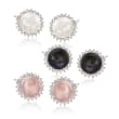 7-7.5mm Multicolored Cultured Pearl and .39 ct. t.w. Diamond Jewelry Set: Three Pairs of Earrings in Sterling Silver