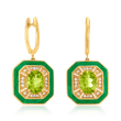 3.30 ct. t.w. Peridot and .20 ct. t.w. White Topaz Drop Earrings with Green Enamel in 18kt Gold Over Sterling 