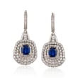 C. 2000 Vintage 2.50 ct. t.w. Sapphire and 2.90 ct. t.w. Diamond Drop Hoop Earrings in 18kt White Gold