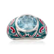 4.50 Carat Sky Blue Topaz and Multicolored Enamel Ring in Sterling Silver