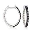 .75 ct. t.w. Black and White Diamond Inside-Outside Hoop Earrings in 14kt White Gold