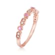 Henri Daussi 14kt Rose Gold Wedding Ring with Diamond and Pink Sapphire Accents