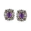 C. 1950 Vintage 7.20 ct. t.w. Amethyst and 7.40 ct. t.w. Diamond Earrings in 18kt White Gold