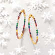 2.50 ct. t.w. Multicolored CZ Inside-Outside Hoop Earrings in 18kt Gold Over Sterling