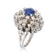 C. 1960 Vintage 1.78 Carat Sapphire and 1.75 ct. t.w. Diamond Cluster Ring in 14kt White Gold