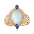 Opal and .40 ct. t.w. Sapphire Ring with Diamond Accents in 14kt Yellow Gold