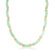 C. 1980 Vintage Jade Station Necklace in 14kt Yellow Gold