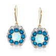 Opal and 2.80 ct. t.w. Apatite and .32 ct. t.w. Diamond Drop Earrings in 14kt Yellow Gold 