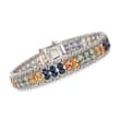 18.00 ct. t.w. Multicolored Sapphire and 1.15 ct. t.w. Diamond Bracelet in Sterling Silver