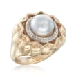 10-10.5mm Cultured Pearl and .12 ct. t.w. Diamond Ring in 14kt Yellow Gold