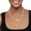 5.5-6mm Oval Cultured Pearl Bead Necklace with 18kt Gold Over Sterling 18-inch