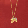 14kt Yellow Gold Cross and Angel Wings Pendant Necklace with Diamond Accents