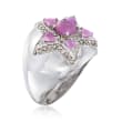 1.60 ct. t.w. Pink Sapphire and .37 ct. t.w. Champagne Diamond Star Ring in Sterling Silver