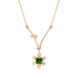 .20 Carat Tsavorite and .11 ct. t.w. Diamond Floral V-Necklace in 18kt Yellow Gold