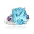 10.00 Carat Blue Topaz and .30 ct. t.w. Amethyst Ring with White Topaz Accents in Sterling Silver