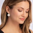 Italian 14kt Two-Tone Gold and White Enamel Daisy Drop Earrings