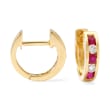 .45 ct. t.w. Ruby and .20 ct. t.w. Diamond Hoop Earrings in 14kt Yellow Gold